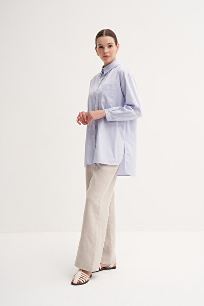 Zesyna Açık Mavi %100 Pamuk Yazlık Midi Gömlek