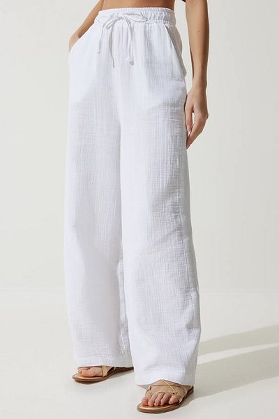 Mogi Butik Women's Elastic Waist Palazzo Muslin Trousers 3078