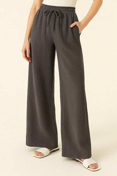 Mogi Butik Women's Elastic Waist Palazzo Muslin Trousers 3078