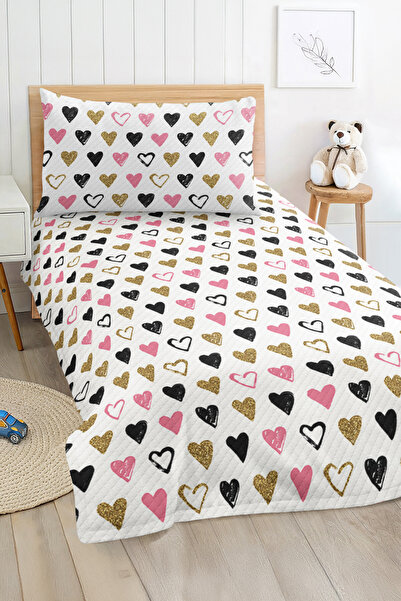 Realhomes Vivid Colorful Heart Patterned Single Children's and Teenager's Room Pique Set
