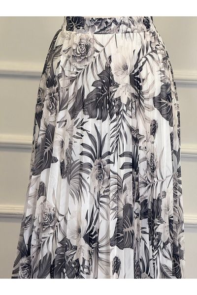RACE FASHİON Fusta cu volan, talie elastică, plisată, cu imprimeu floral, din șifon RC4004