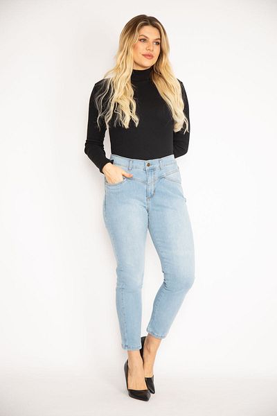 Şans Pantaloni din denim cu detaliu cupa albastra pentru femei marime mare 65n35142