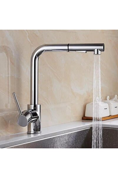 RENA DESIGN Chrome Spiral Mountain Bath Battery Double Mode Pull-And-Let Extending Head Princeton Body Kitchen Faucet