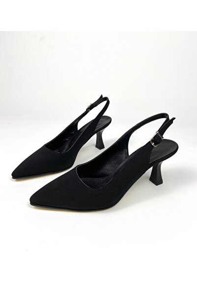 Gloriys Ayakkabı & Çanta Siyah saten 6 cm topuklu ayakkabı 01492