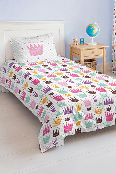 Realhomes Colorful Crown Patterned Single Children's and Teenager's Room Pique Set Bedspread