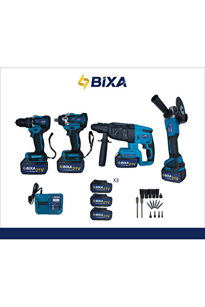 bixa 4lü set Kırıcı Delici Hilti Taşlama Somun Sıkma Akülü Vidalama
