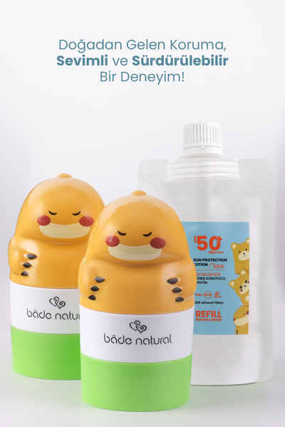 Bade Natural Çocuk Güneş Koruyucu Losyon 50+ SPF %100 Doğal Refill Paket + Dinozor Figürlü Aplikatör Set