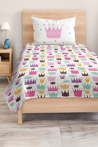 Realhomes Colorful Crown Patterned Single Children's and Teenager's Room Pique Set Bedspread