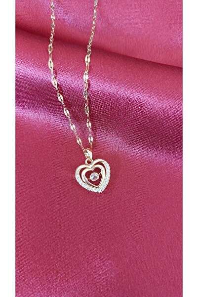 magische Gold Renk Çelik Kalpli Kolye Aşkın Işıltısı Sevgili Kolye