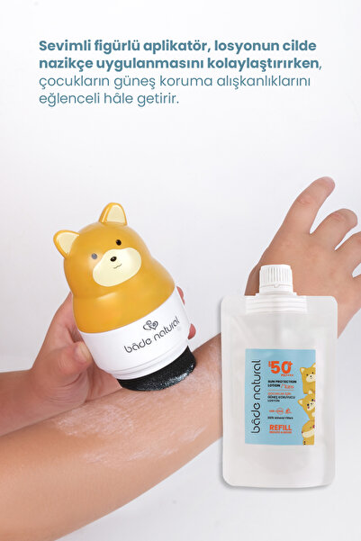 Bade Natural Çocuk Güneş Koruyucu Losyon 50+ SPF %100 Doğal Refill Paket + Ayı Figürlü Aplikatör Set
