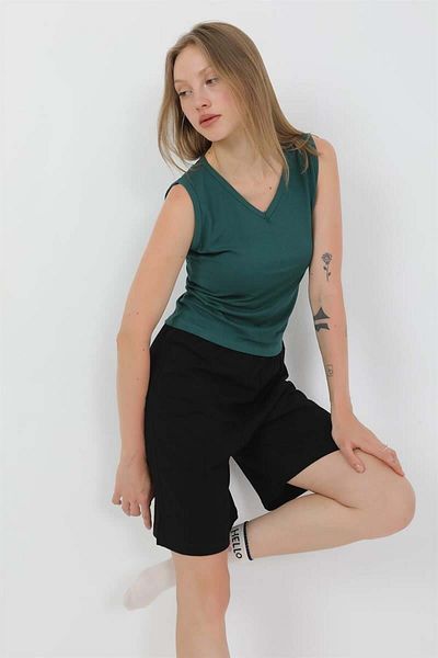 modaserdem Mdsrdm Women's Thick Strap Cotton Combed Shorts Suit Green-100% Cotton
