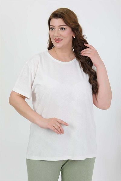 modaserdem Mdsrdm Women's Plus Size Short Sleeve Combed Cotton Pajama Set White 202510