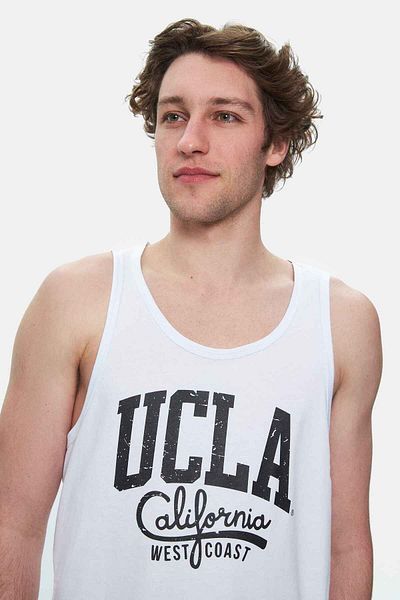 UCLA Pebble White Zero Sleeve Oversize Printed Men's T-shirt