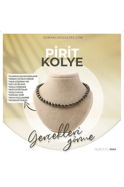 OSMANLI DEĞERLİ TAŞ قلادة من الحجر الطبيعي البيريت المعتمد 8 مم، M537