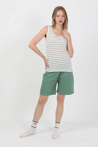 modaserdem Mdsrdm Women's Thick Strap Cotton Combed Shorts Suit Green-100% Cotton