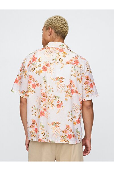 GAP Erkek Kırık Beyaz Keten Karışımlı Desenli Gömlek