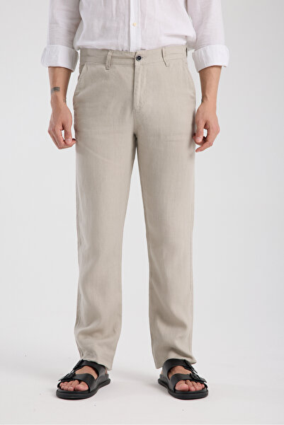 muzzo jeans Regular Fit Cream 100% Linen Trousers