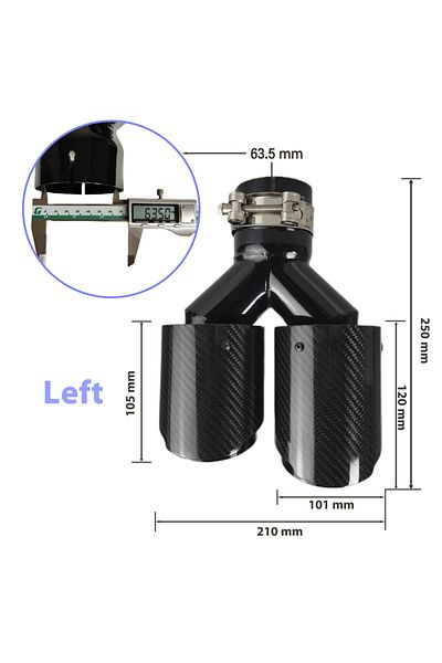 Choice 63.5mm-101mm-left Car Carbon Fiber Glossy Muffler Tip Y Shape Double Exit Exhaust Pipe Mufflers Nozz
