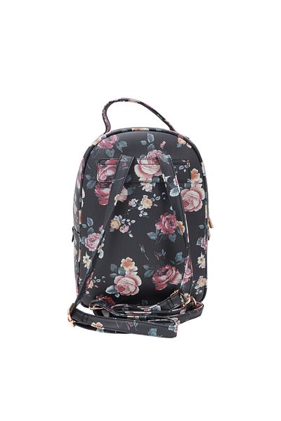 AMICA Carmen Women's Leather Floral Pattern Black Travel Backpack With Zipper Closure