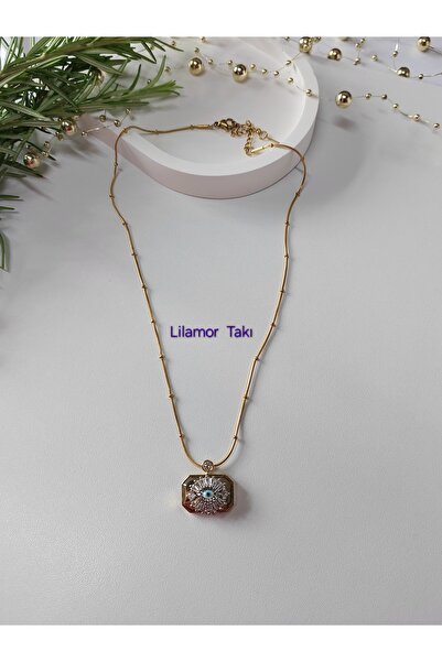 Lilamor Steel Baguette Stone Evil Eye Necklace