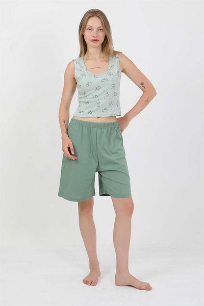 modaserdem Mdsrdm Women's Thick Strap Cotton Combed Shorts Crop Suit Aqua Green-100% Cotton
