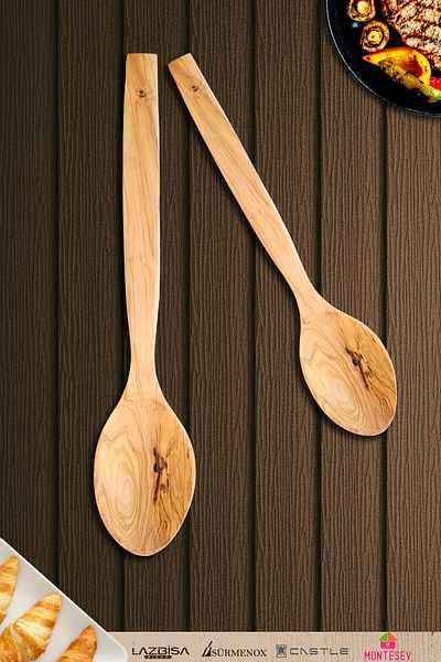 MONTESEV Olive Tree Wooden Wooden Spoon Set 2 Pieces (Olive Wood) Wooden Spoon