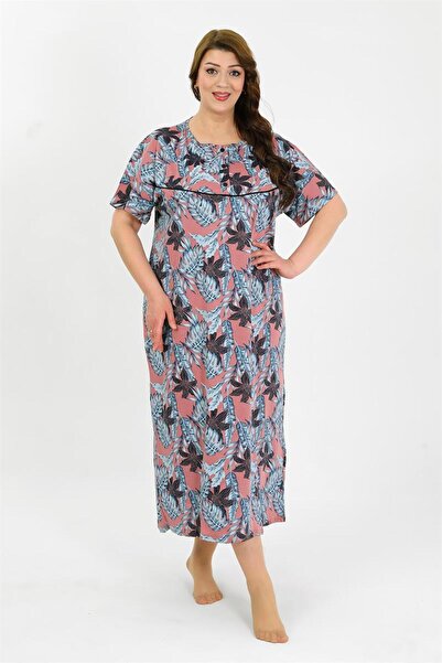 modaserdem Mdsrdm Women's Plus Size Short Sleeve Salmon Mother Nightgown 1377