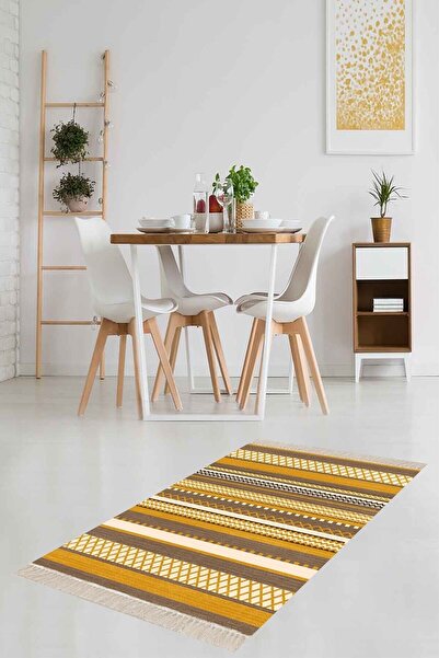 linazaitun Kilim Desenli Etnik Dijital Baskı Yıkanabilir Kaymaz Taban Eskitme...