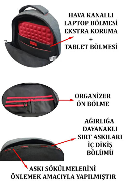 Çantachım حقيبة ظهر مقاس 17 بوصة مزودة بجهاز USB للكمبيوتر اللوحي وحجرة للكمبيوتر المحمول باللون الأسود