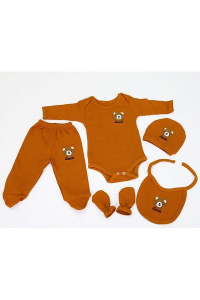 Maysa Smile Patterned 100% Organic 5-Piece Newborn Baby Hospital Release Set Waffle Fabric