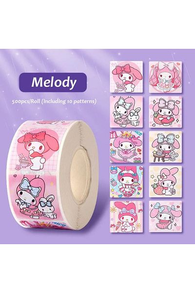 Miniso 4 500pcs/roll Cartoon Sanrio Stickers Kawaii Hello Kitty Kuromi Melody Diy Pvc Laptop Decals Decora.