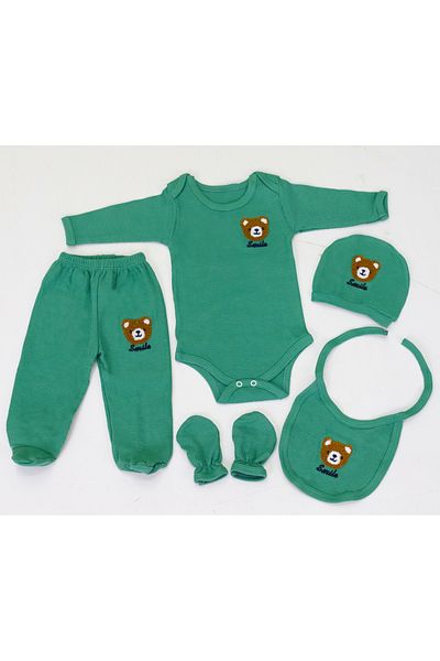 Maysa Smile Patterned 100% Organic 5-Piece Newborn Baby Hospital Release Set Waffle Fabric