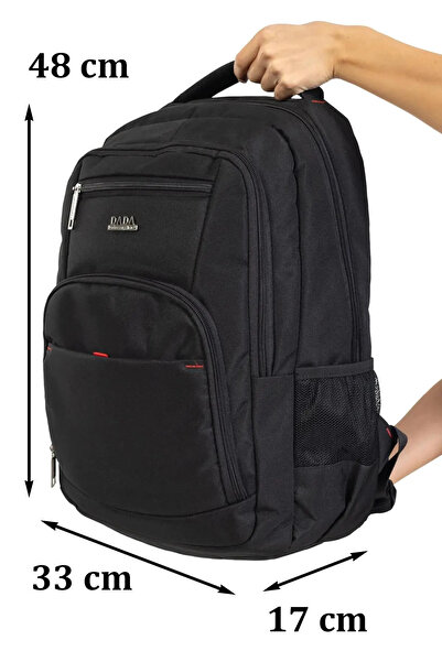 Çantachım حقيبة ظهر مقاس 17 بوصة مزودة بجهاز USB للكمبيوتر اللوحي وحجرة للكمبيوتر المحمول باللون الأسود