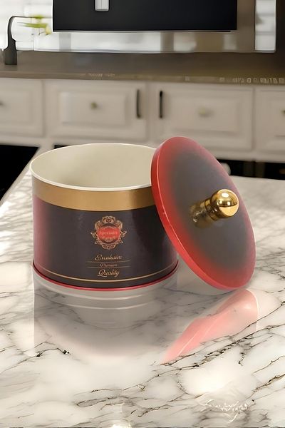EVLE Ef141-83 Specialty Red Patterned Round Metal Storage Container 14 Cm