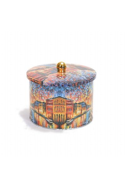 EVLE Ef145-03 Afremov River Patterned Round Metal Storage Container 17.5 Cm