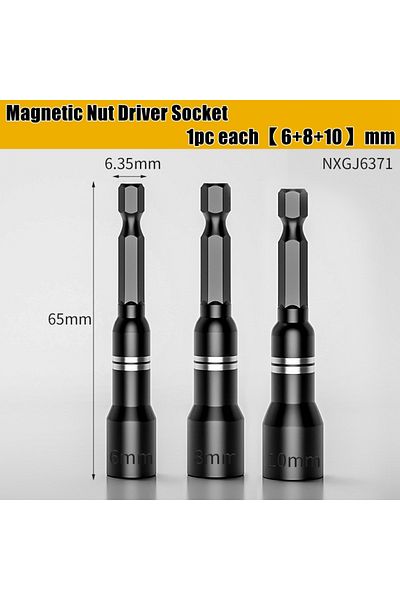 Choice 3pcs CR-V Steel Magnetic Nut Screwdriver Socket Bits For Power Drills Hex Shank Driver/Adapter Socke