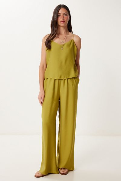Lovelyİstanbul Set pantaloni bluză modal cu bretele YAĞ GREEN LRV0108