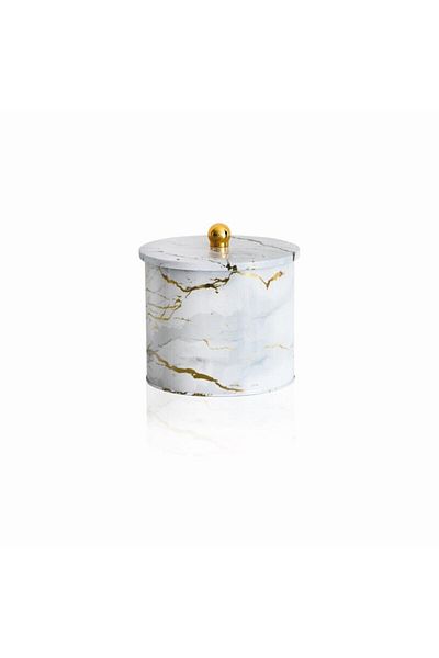 EVLE Ef146-51 Marble White Patterned Round Metal Storage Container 17.5 Cm