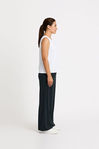 Cottonland Women's Katia Draped Wide Leg Elastic Waist Elastane Combed Cotton Trousers Smoked