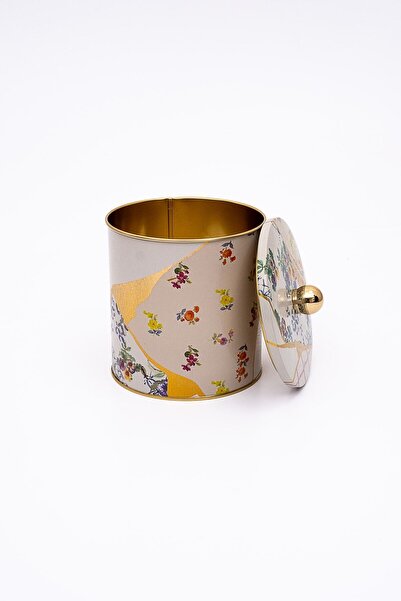 EVLE Kint Sugi Patterned Round Metal Storage Container, Food Storage Container - Organizer 14 Cm X 15 Cm Er143-3i