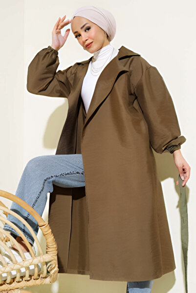 VıoShıne Kadın Belden Bağlamalı Balon Kol Trençkot