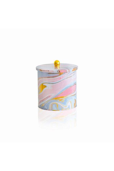 EVLE Ef147-ı0 Liquid Pink Patterned Round Metal Storage Container 17.5 Cm
