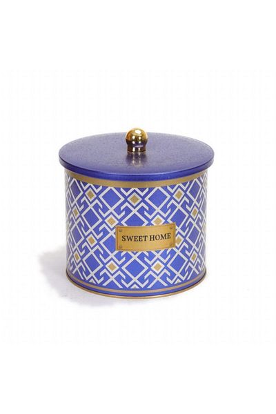 EVLE Ef146-93 Turkish Blue_swt Home Patterned Round Metal Storage Container 17.5 Cm