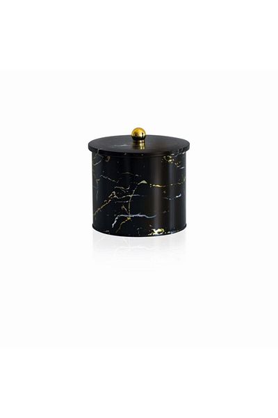 EVLE Ef146-50 Marble Black Patterned Round Metal Storage Container 17.5 Cm