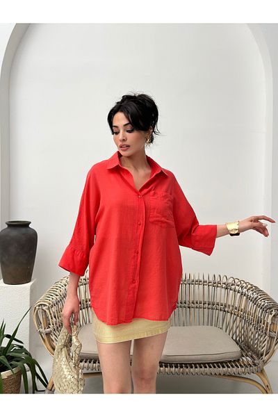 POP STORY Cămașă de damă oversize din bumbac 100% bumbac