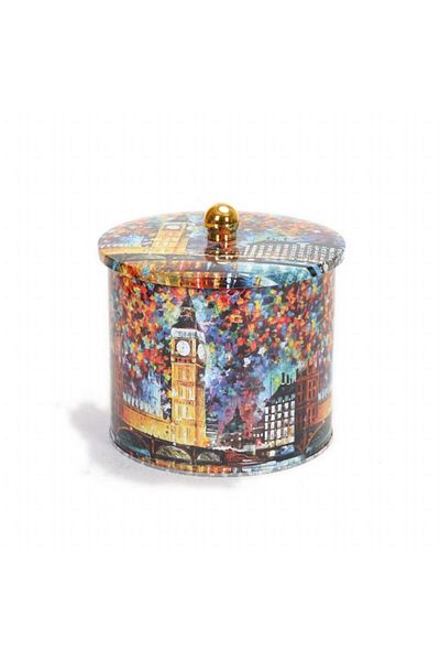 EVLE Ef146-01 Afremov Big Ban Patterned Round Metal Storage Container 17.5 Cm