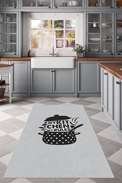 linazaitun Gri My Kitchen Tencere Desenli Yıkanabilir Kaymaz Taban Leke Tutma...