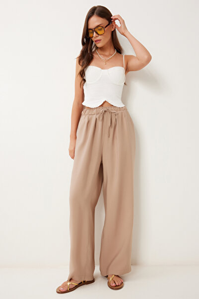 Lovelyİstanbul Παντελόνι Casual Modal με φαρδύ πόδι ΜΠΕΖ LMX0090