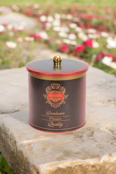 EVLE Ef147-83 Specialty Red Patterned Round Metal Storage Container 17.5 Cm