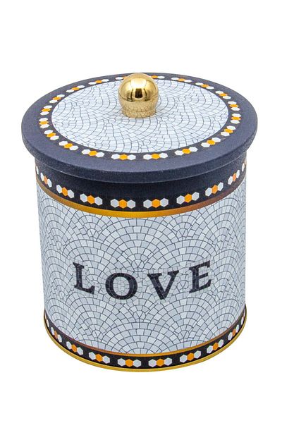 EVLE Mosaic Patterned Round Metal Storage Container, Food Storage Container - Organizer 14 Cm X 15 Cm Er143-1e